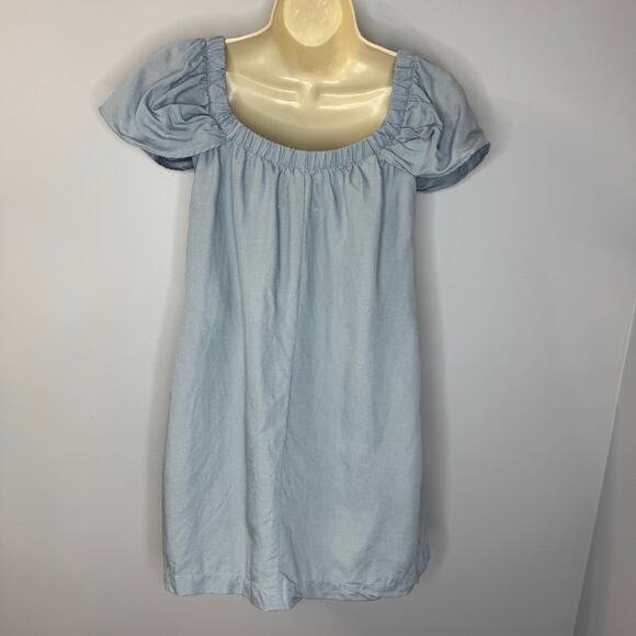 Reformation A-line Off Shoulder Chambray Linen Blend Mini Dress Romantic Sz XS - Picture 8 of 12